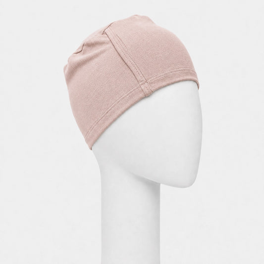 Bonnet de nuit Sibelle en bambou rose sur fond blanc