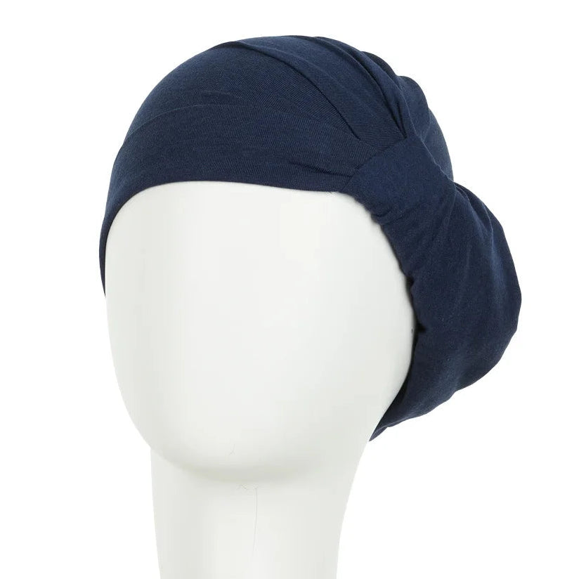 Foulard tube bleu nuit Sibelle sur fond blanc