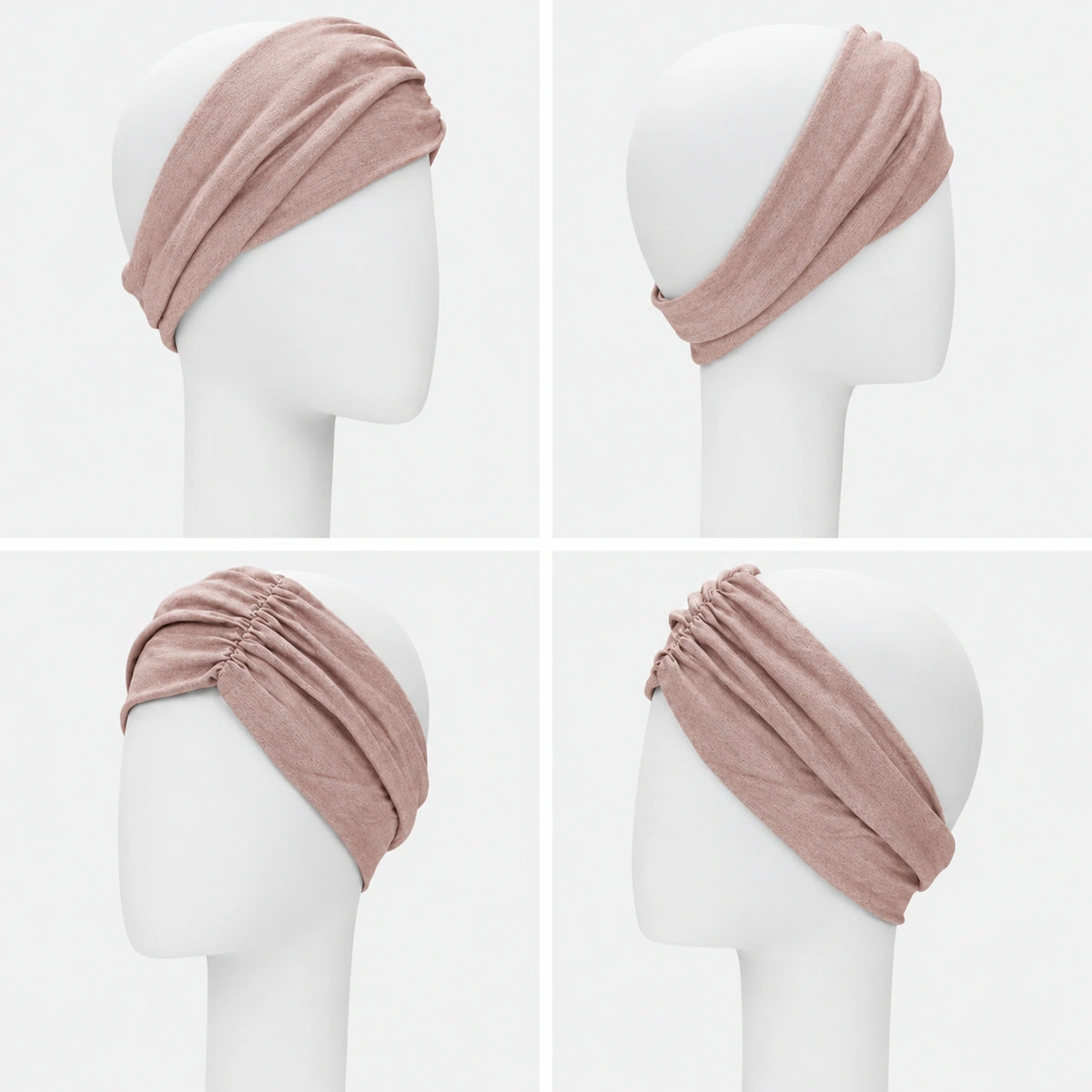 Bandeau Twist Sibelle en tricot rose sur fond blanc