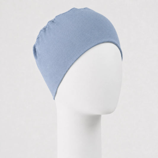 Bonnet confort en bambou bleu Sibelle sur fond blanc 