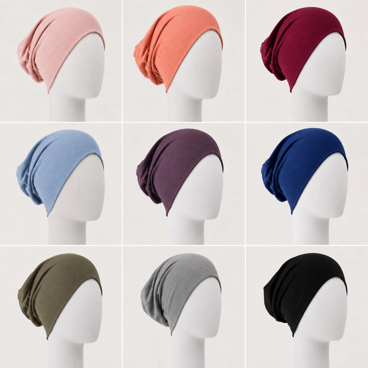 Présentation des couleurs de bonnet chimio classique Sibelle
