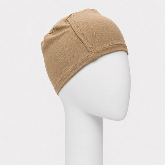 Bonnet de nuit Sibelle en bambou  sable sur fond blanc 