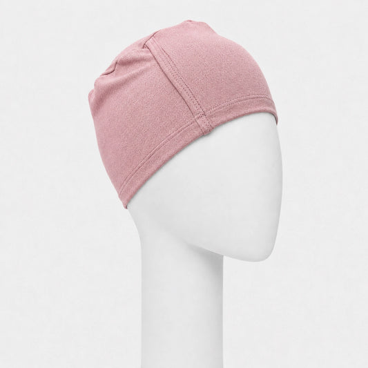 Bonnet de nuit Sibelle en bambou vieux rose sur fond blanc 