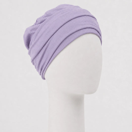 Bonnet twist en bambou lilas Sibelle sur fond blanc