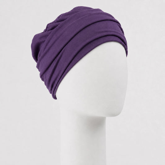Bonnet twist en bambou violet Sibelle sur fond blanc