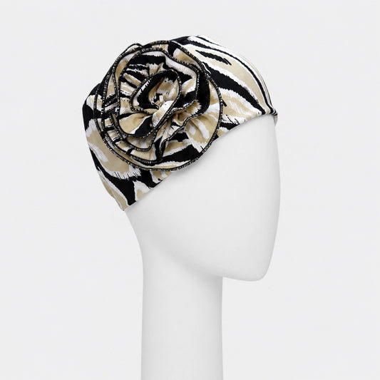 Bonnet flora Sibelle palmier noir sur fond blanc