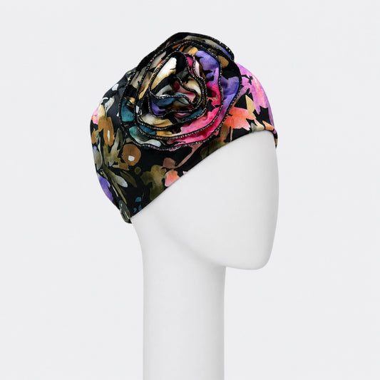 Bonnet flora Sibelle palmier violet sur fond blanc