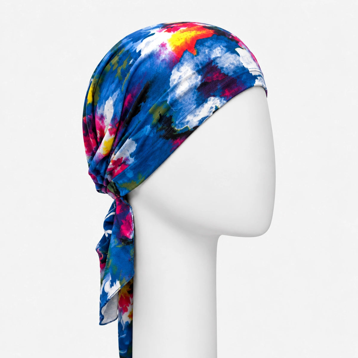 Foulard à corde fleurs bleues Sibelle sur fond blanc