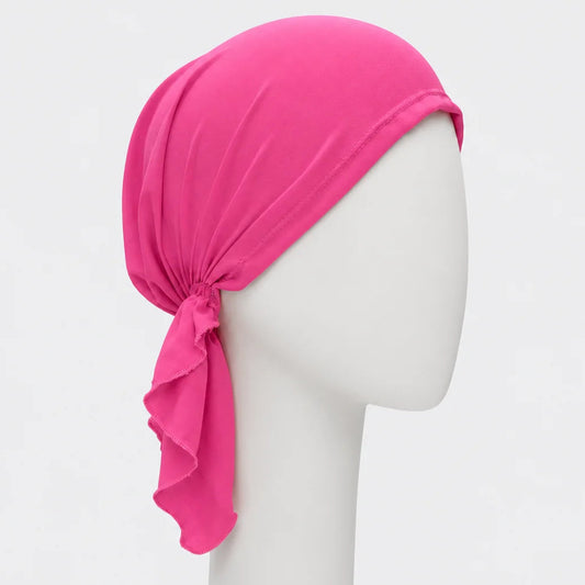 Foulard prénoué en chiffon rose Sibelle sur fond blanc