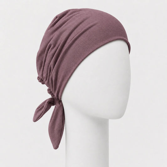 Foulard rétro en bambou prune sur fond blanc