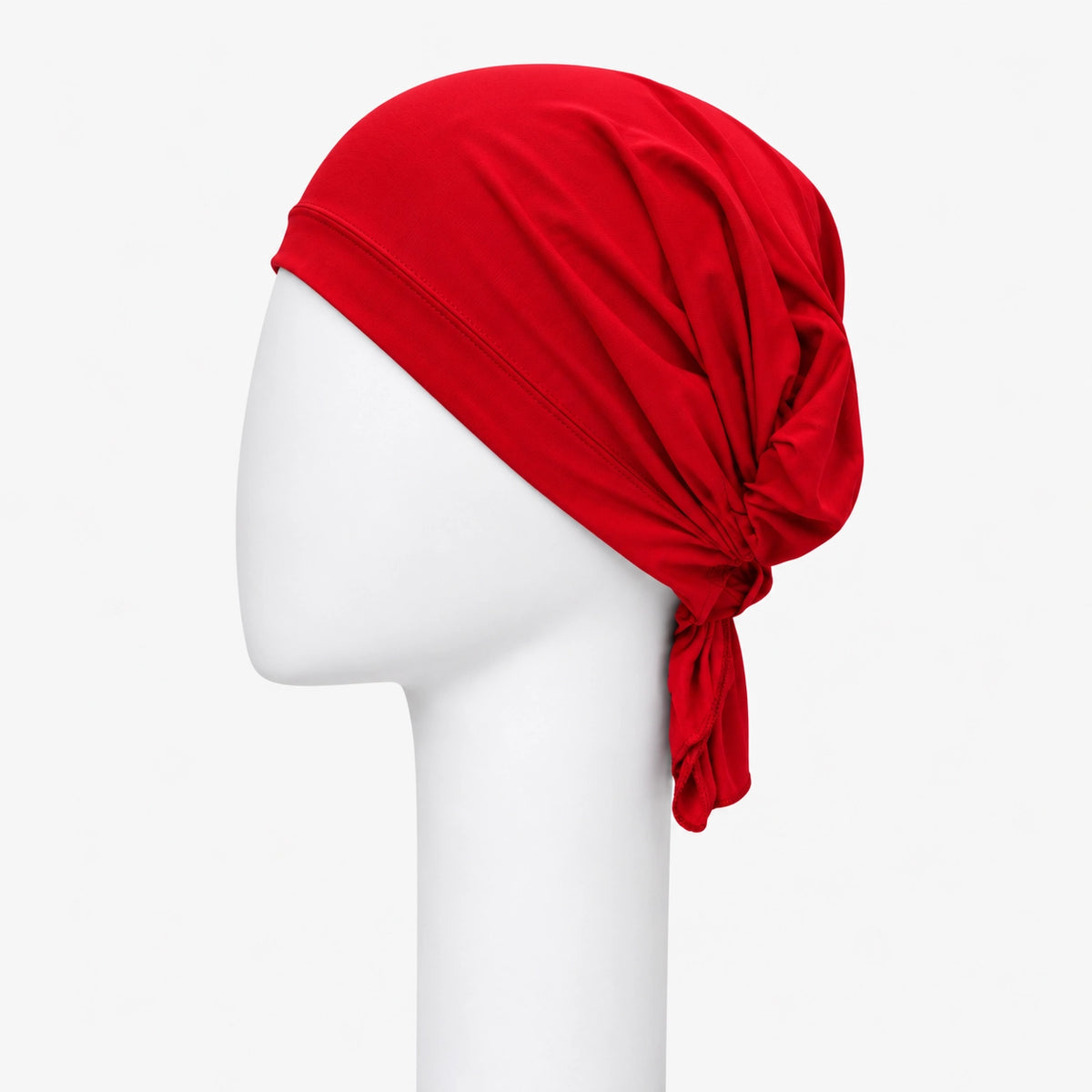 Foulard Sérénité en bambou rouge Sibelle sur fond blanc vue de gauche