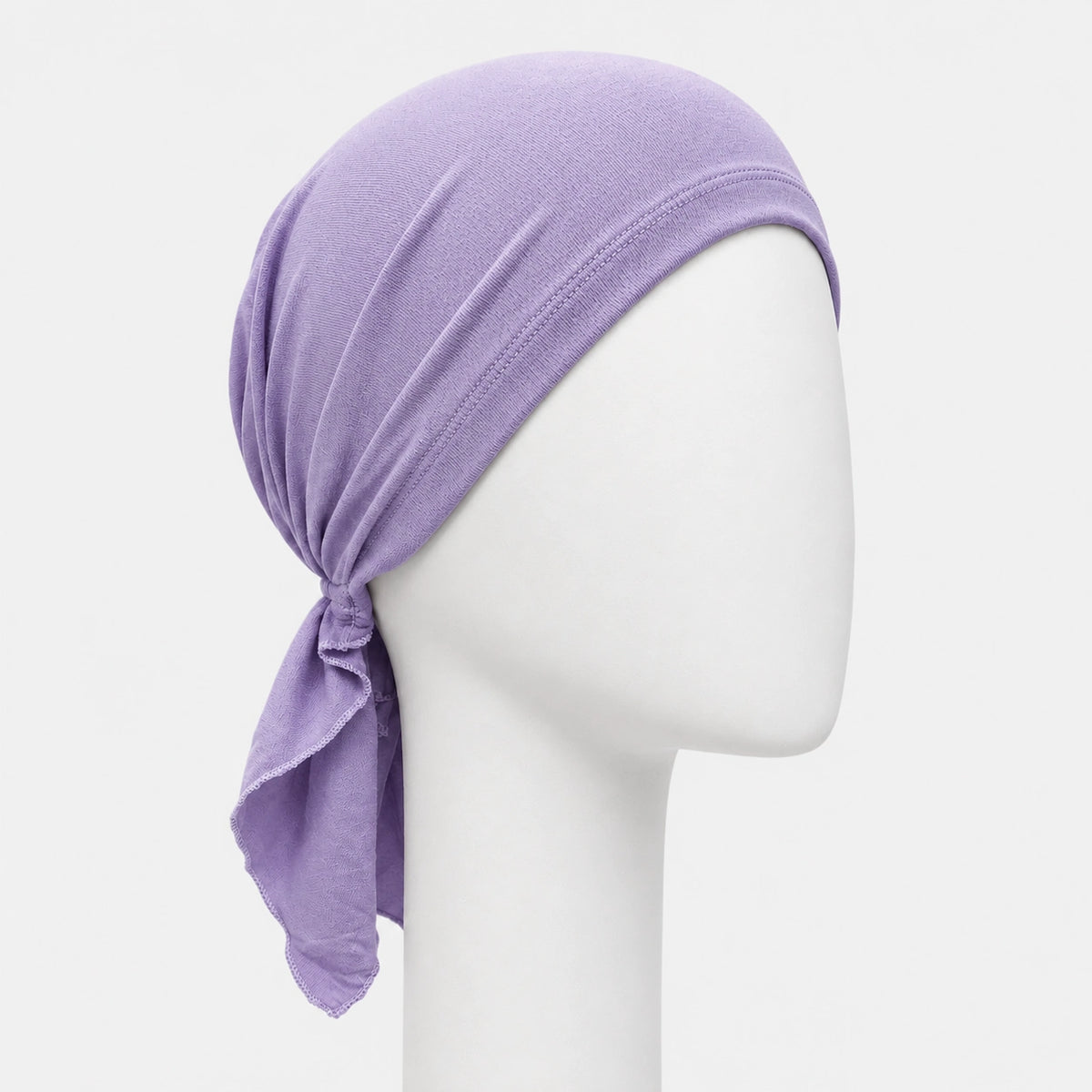 Foulard prénoué Sibelle en bambou lilas sur fond blanc 