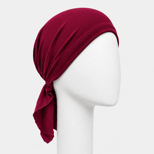 Foulard prénoué Sibelle en bambou rubi sur fond blanc