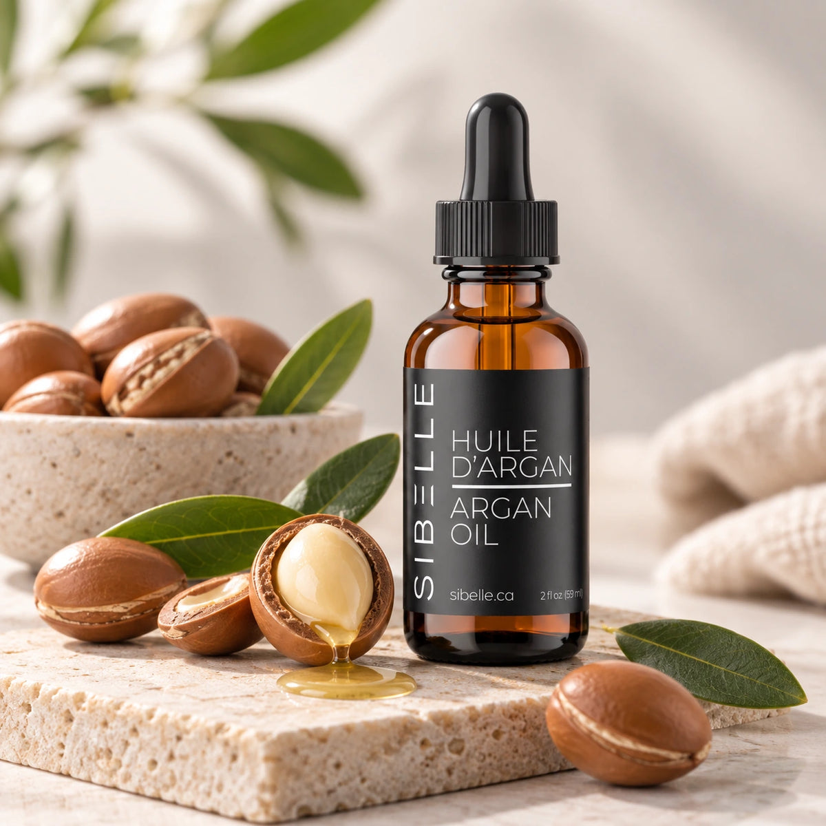 Présentation des ingrédients composants l'huile d'Argan Sibelle