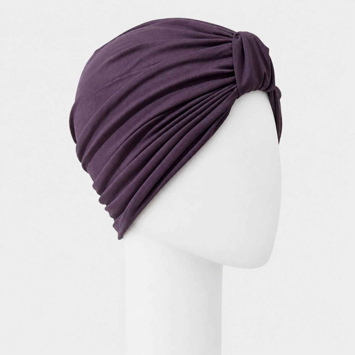 Turban en bambou prune Sibelle sur fond blanc