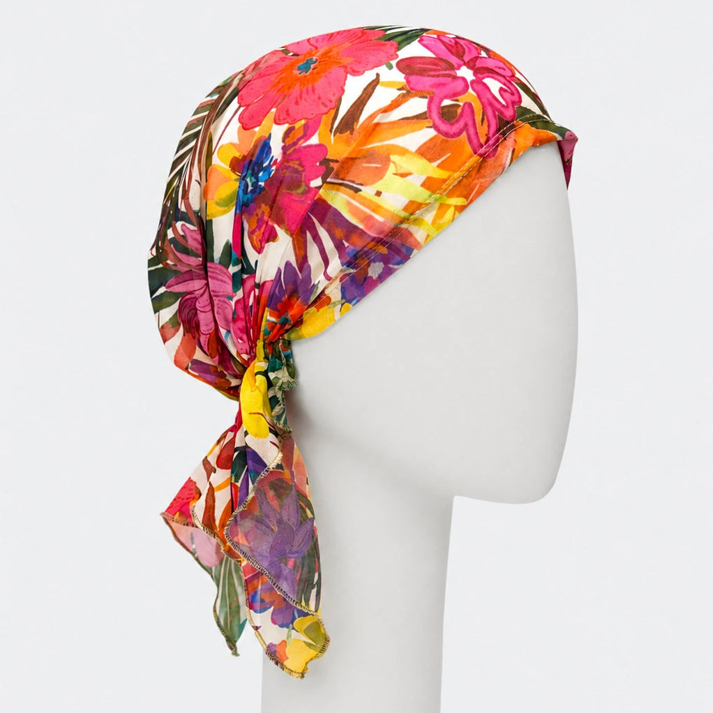 Foulard prénoué en chiffon palmier étét Sibelle sur fond blanc